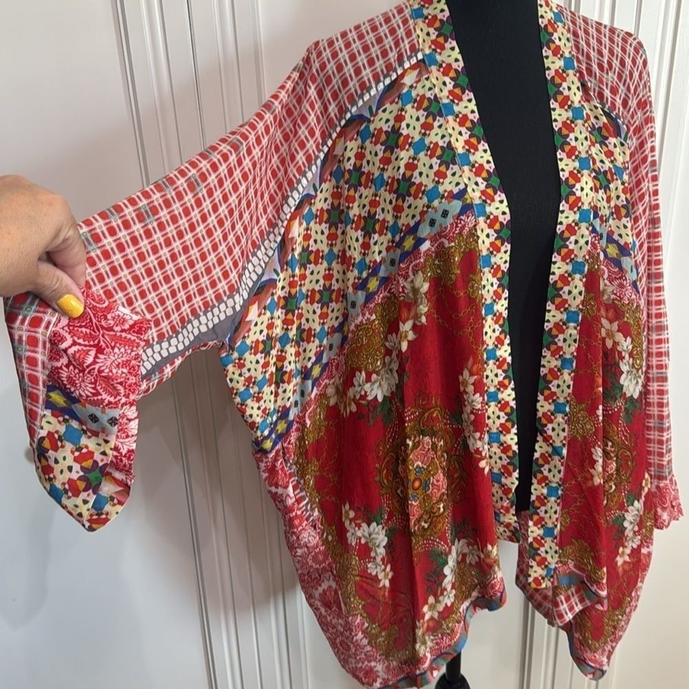 Johnny Was Kimono Red Mixed Print XL - Picture 3 of 9